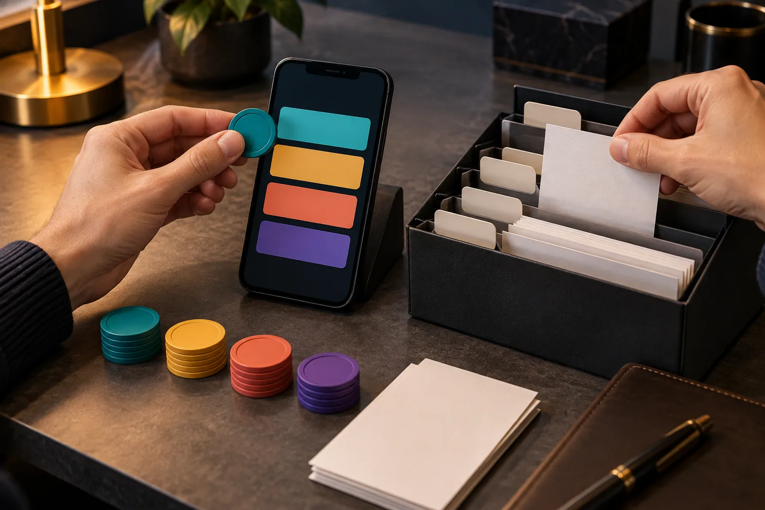 Anonymous hands matching account activity across physical evidence and a generic phone interface, The hands align each